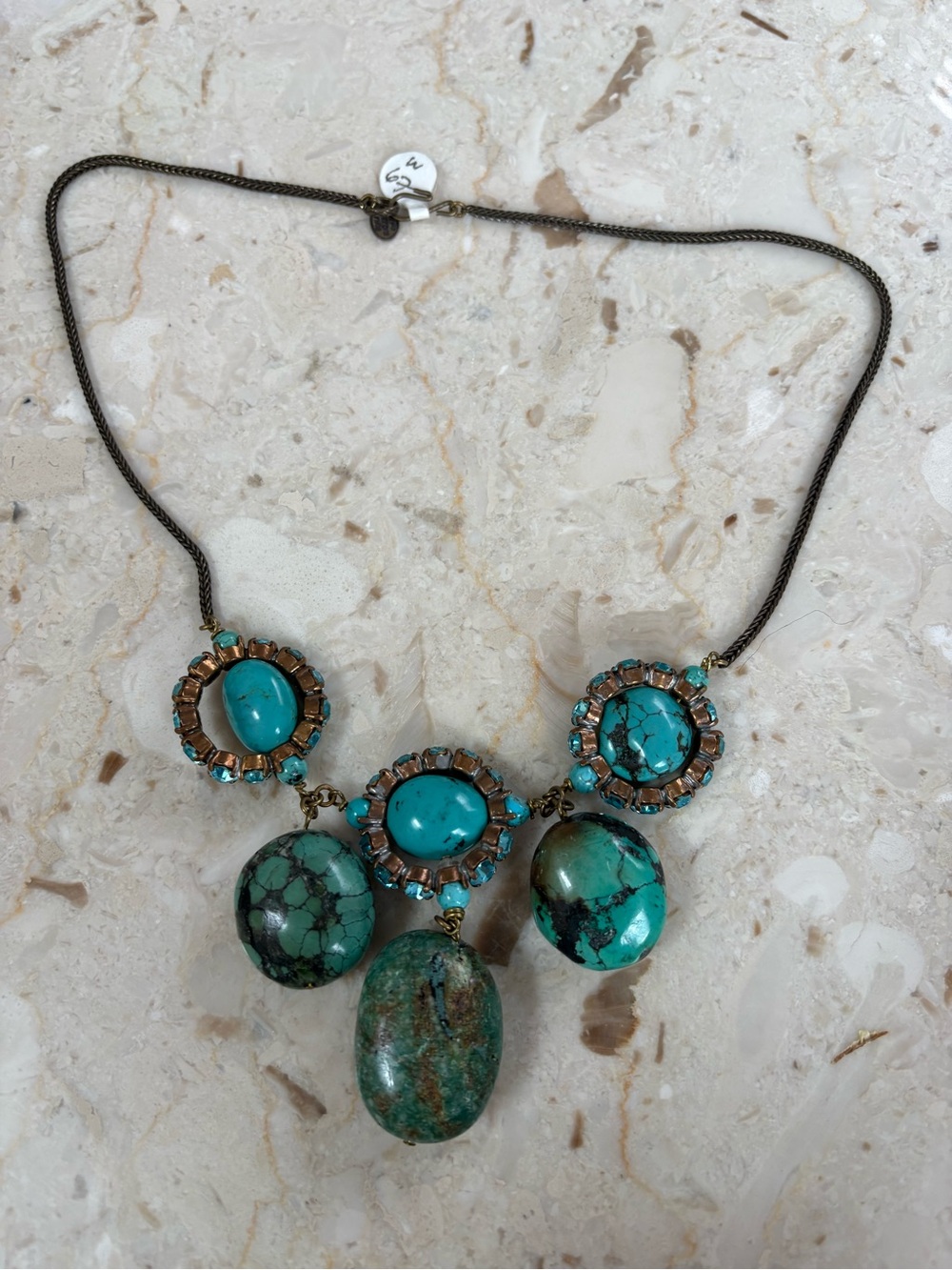 Aris Turquoise and Antique Gold Multi-Stone Pendant Necklace